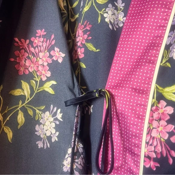 Lauren Ralph Lauren Floral Robe Kimono Navy Blue Floral Pink Size Large No Belt - Picture 10 of 11
